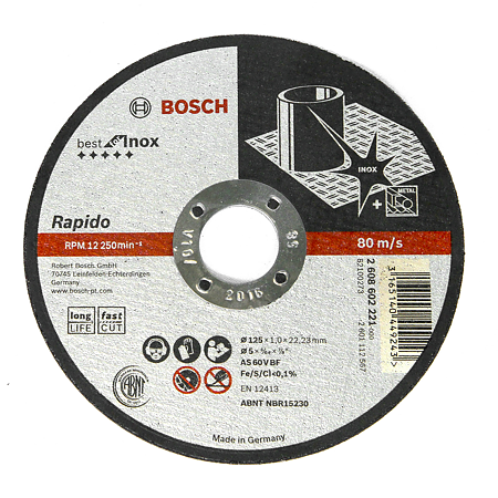 Disc debitare drept inox, Bosch Expert 2608602221, 125 X 22,23 X 1 mm