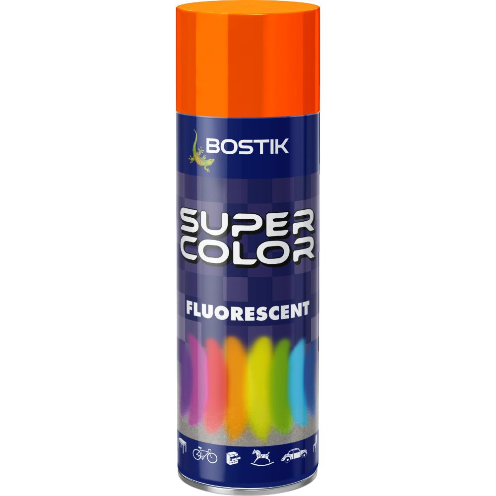 Vopsea spray retus decorativ efect fluorescent Bostik Super Color, rosu orange, lucios, interior/exterior, 400 ml 400