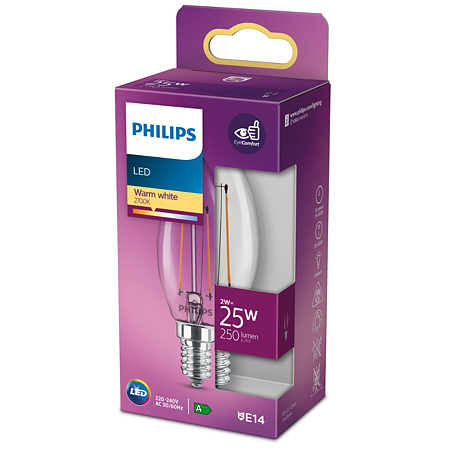 Bec LED lumanare Philips, E14, 2 - 25W, alb, lumina calda 2700 K