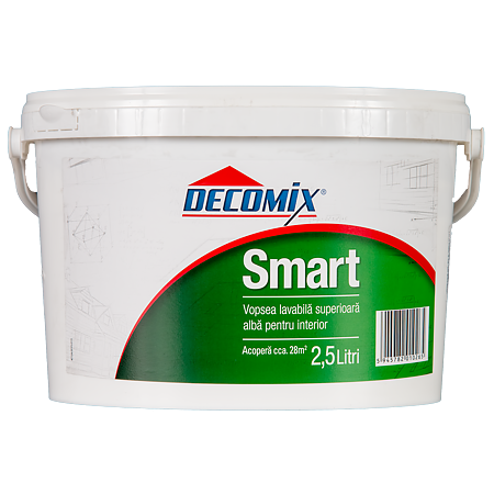 Vopsea acrilica lavabila interior Decomix Smart, alb, 2.5 l
