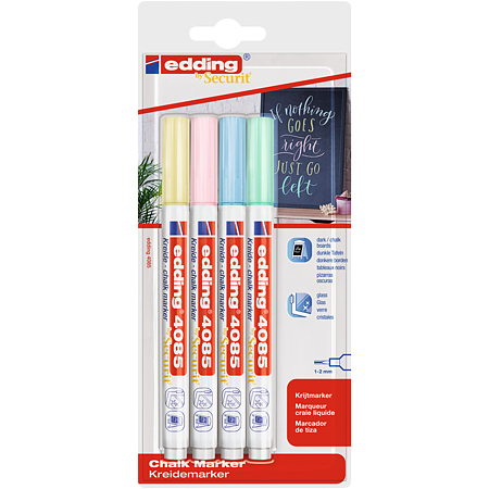Marker cu creta lichida Edding 4085, 1-2 mm, multicolor 4 buc/set