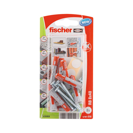 Diblu Fischer Duopower cu surub, nylon, 8 x 40 mm, 8 bucati 