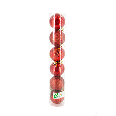 Set 6 globuri decorative de Craciun, plastic, rosu, 6 cm