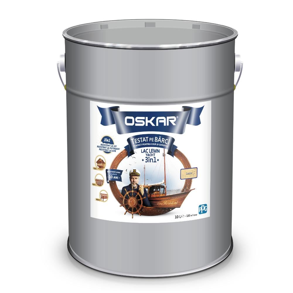 Lac pentru lemn OSKAR Lac Lemn Yacht 3 in 1, interior si exterior,  incolor, 10 l