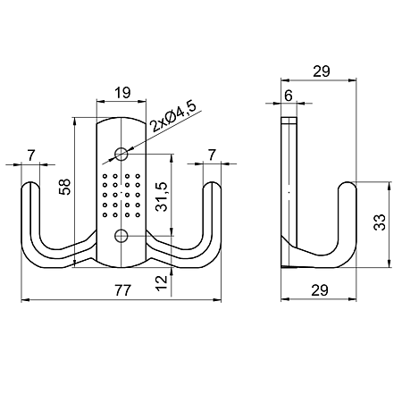Cuier Noktali mic, zamac, crom, 19 x 77 x 58 mm