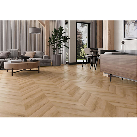 Pardoseala SPC 4,5 mm Afirmax Chevron stejar Tucson, impermeabila, nuanta medie, clasa de trafic 32, sistem imbinare clic 5G, montaj chevron placi A si B, 600 x 120 mm