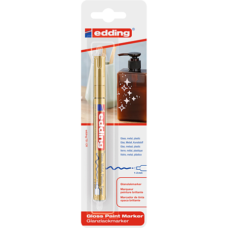 Marker permanent Edding 751, cu vopsea, corp metalic, varf rotund, 1-2 mm, auriu