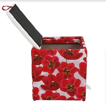 Taburet Box piele ecologica, microfibra, alb/rosu, cu depozitare, 37 x 37 x 42 cm