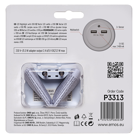 Lampa de veghe Emos, 230 V, 2 porturi USB