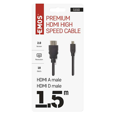 Cablu HDMI/Ethernet de mare viteza Emos, tata A - tata D, 1.5 m