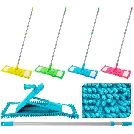 Mop plat, microfibra chenille, bleu, 1,3m