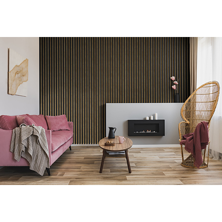 Panou decorativ Linea Slim, 3 lamele, MDF, negru/stejar, interior, 265 x 15 cm 