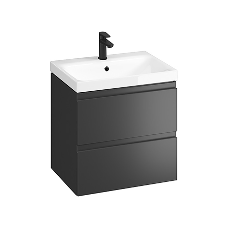 Mobilier baie Cersanit Moduo, baza cu lavoar, MDF, suspendat, 2 sertare, antracit/alb, 60 x 45 x 62 cm
