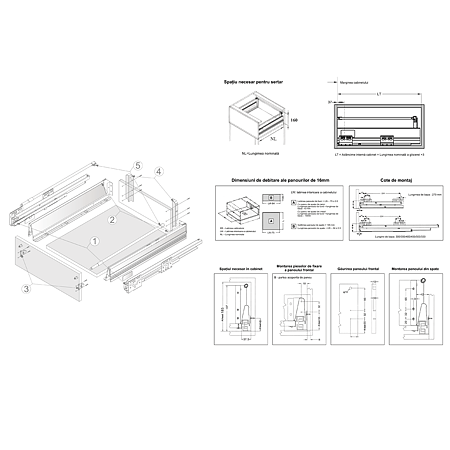 Sistem sertar H=160 mm TEKO Gri-Metal 500 mm