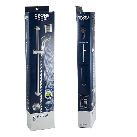Set de dus Grohe Vitalio Start, cu sistem anti-calcar, crom, bara perete 60 cm, 1 jet, furtun 175 cm