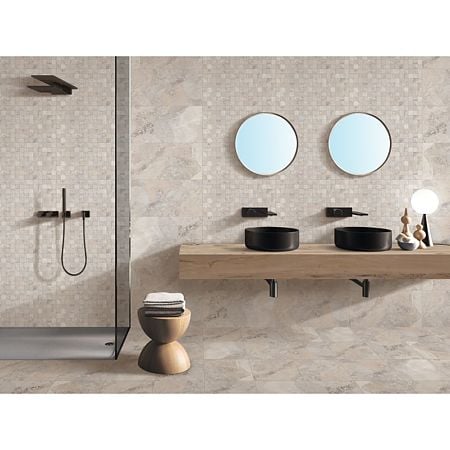 Faianta baie rectificata Epiros Bianco HL, bej-gri, mat, aspect de piatra, 60 x 30 cm