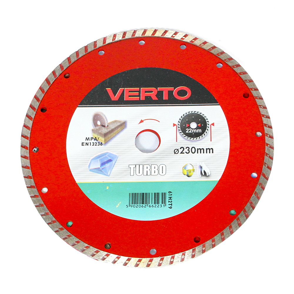 Disc diamantat debitare beton Verto Turbo 61H2T9, 230 x 22.2 x 2 mm 22.2