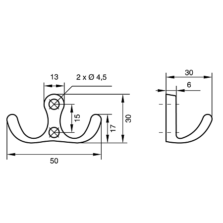 Cuier OMEGA, zamac, crom, 13 x 50 x 30 mm