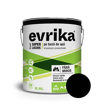 Email acrilic Evrika S8528, pentru lemn interior/exterior, baza de apa, negru, 2.5 L