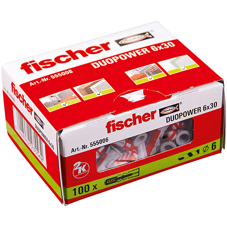 Diblu Fischer Duopower, nylon, 6 x 30 mm, 100 bucati Diblu Fischer Duopower, nylon, 6 x 30 mm, 100 bucati
