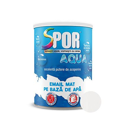 Email mat Spor Aqua, pentru lemn/metal, interior/exterior, pe baza de apa, alb, 0.7 l