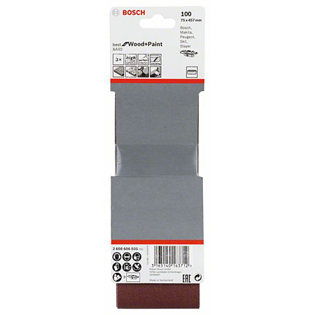 Benzi abrazive pentru slefuire suprafete lacuite si lemn Bosch, 75 mm, granulatie 100