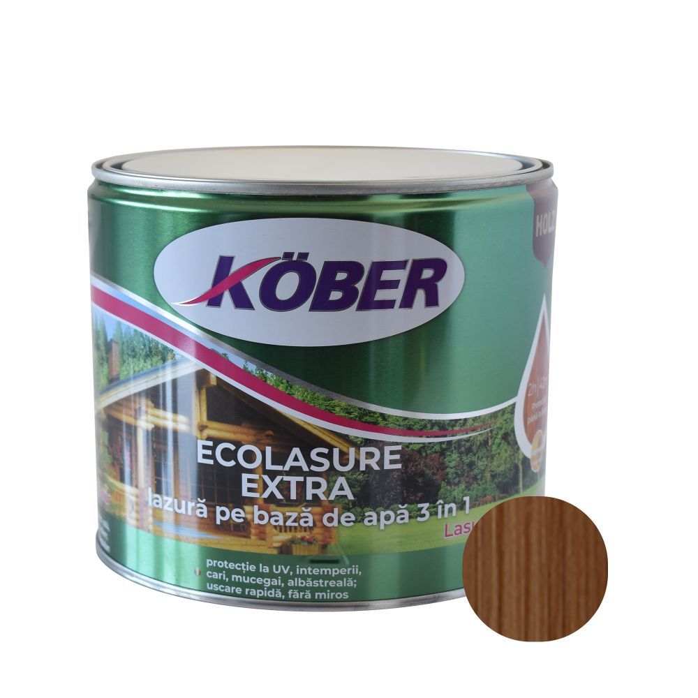 Lazură  Kober Ecolasure Extra 3 in 1 pentru lemn,pe baza de apa, alun, 2.5 l 2.5
