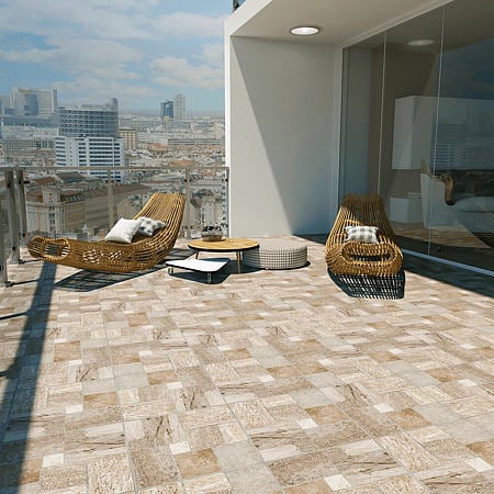 Gresie exterior/interior portelanata KAI Vigo 8650, mata, bej, PEI 4, decor piatra, 45 x 45 cm