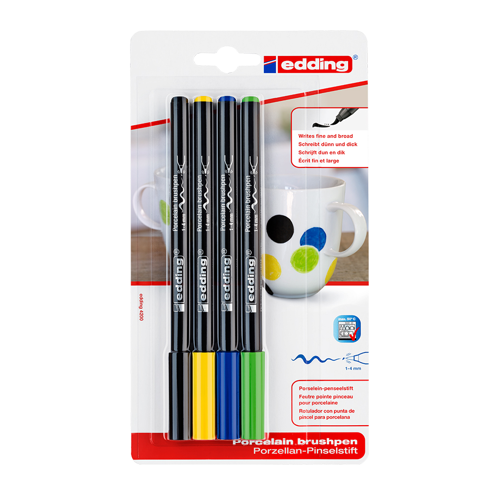 Marker Edding 4200, portelan, varf 1-4 mm, negru, galben, albastru, verde