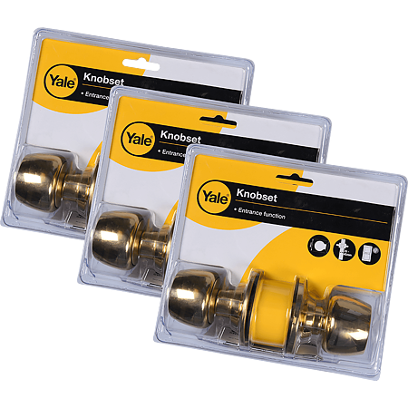 Maner Yale Knobset cu cheie pentru usa intrare, alama lacuita, 3 chei Maner Yale Knobset cu cheie pentru usa intrare, alama lacuita, 3 chei