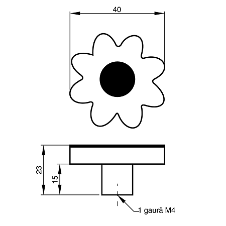 Buton AM099, model crizantema, galben, silicon, 40 x 23 mm