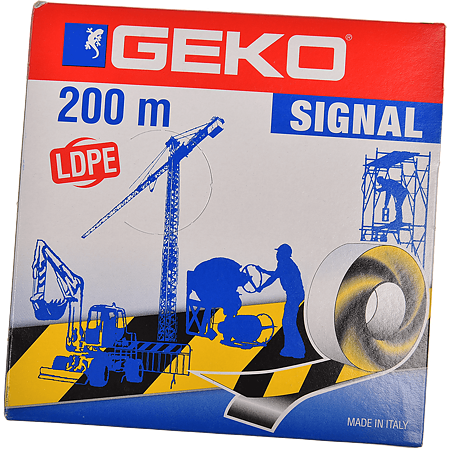 Banda reflectorizanta pentru delimitare Geko Signal reflector, PVC, galben-negru, 70 mm x 200 m