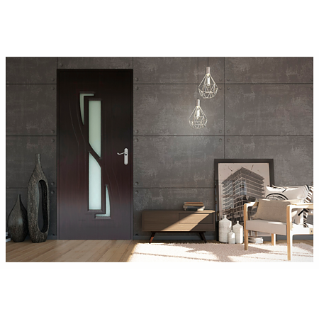 Usa interior celulara cu geam Pamate M042, reversibila, MDF, wenge, toc reglabil, 200 x 80 x 3.5 cm