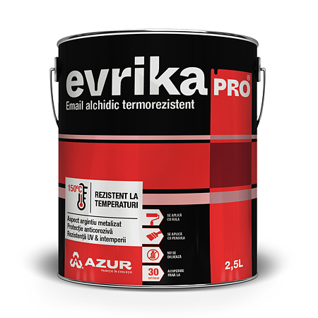 Email alchidic termorezistent Evrika Pro, pentru metal, argintiu metalizat, 2.5 L
