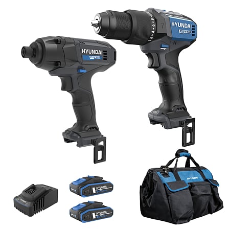 Set Masina de gaurit si insurubat cu percutie Hyundai HD20X-60TT + Masina de insurubat cu impact Hyundai Solo ID20S-180Nm, 2 acumulatori 20V 2Ah, incarcator, geanta transport