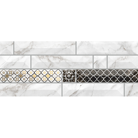 Faianta decorativa Atlantis 7, alb, model geometric cu aspect de marmura, 20 x 50 cm