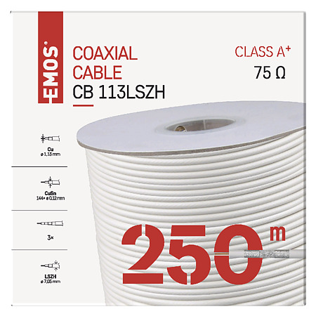 Cablu coaxial Emos CB113 LSZH, 1 conductor, diametru 1.13 mm, alb, 250 m Cablu coaxial Emos CB113 LSZH, 1 conductor, diametru 1.13 mm, alb, 250 m