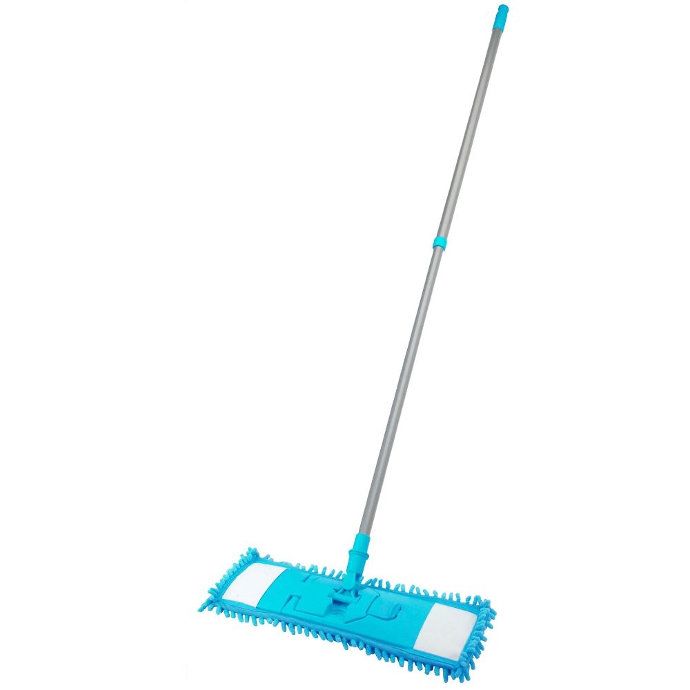 Mop plat, microfibra chenille, bleu, 1,3m