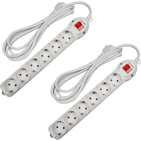 Prelungitor Lohuis cu 6 prize cu intrerupator, contact de protectie, 5 m, 3500W, alb