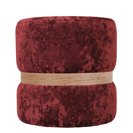 Taburet Ring, inel stejar, catifea visiniu E42, rotund, 38 x 38 x 40 cm