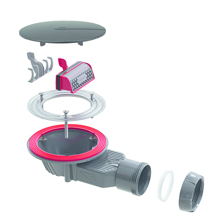 Sifon cadita dus / pardoseala Wirquin SlimPlus extra plat h=40 mm, corp ABS, anti miros, filtru de par, iesire Ø40 mm, debit 34 l/min, negru mat, 187 x 60 x Ø118 mm