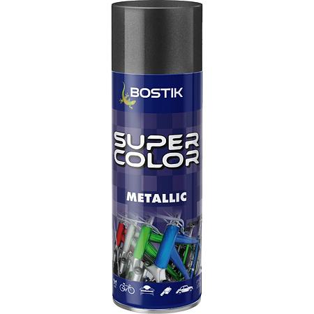 Vopsea spray universala efect metalic Bostik Super Color, gri, lucios, interior/exterior, 400 ml
