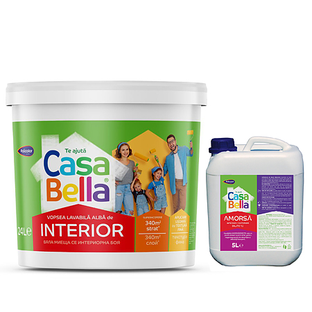 Vopsea lavabila interior Casabella, alb, 40 kg + Amorsa 5 l