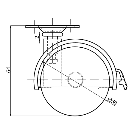 Rotila cu flasa si frana Teko, plastic, negru, 50 mm