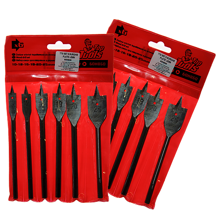 Set 6 burghie plate Top Tools 60H860, prindere hexagonala, pentru lemn, 10 - 25 mm