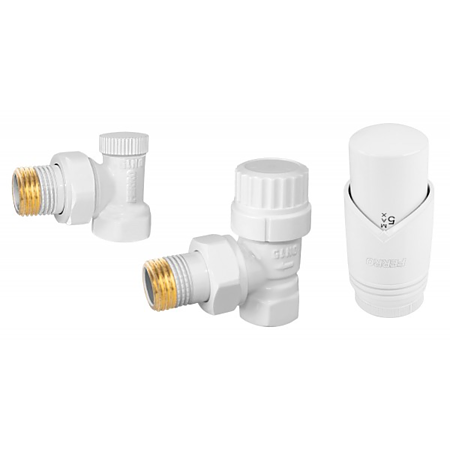 Set robineti tur/retur Ferro ZTM31WH, cap termostatic, alama, alb, 1/2 inch