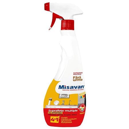 Solutie curatare Misavan Multisuprafete cu Amoniac 4 in 1, cu pulverizator, 750 ml