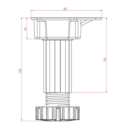 Picior flansa plinta negru D30, inaltime reglabila 100–150 mm