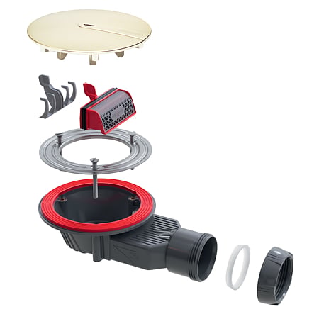 Sifon cadita dus / pardoseala Wirquin SlimPlus extra plat h=40 mm, corp ABS, anti miros, filtru de par, iesire Ø40 mm, debit 34 l/min, auriu mat, 187 x 60 x Ø118 mm