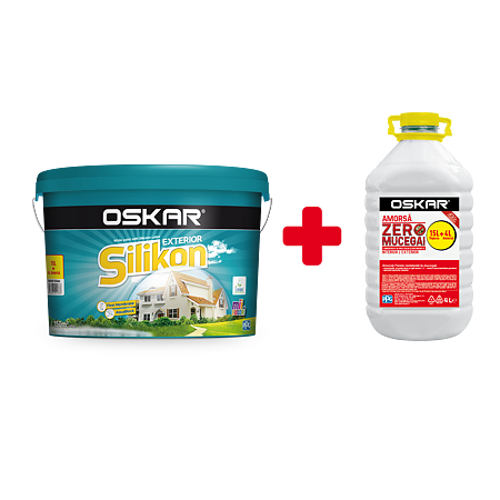Vopsea lavabila exterior Oskar Silikon, alb, 15 l + Amorsa 4 l